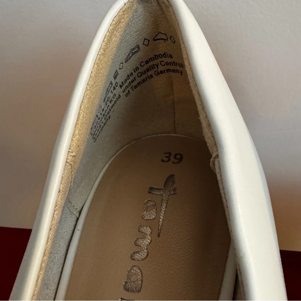 Tamaris White Pointed Toe Pumps Heels - "Touch-it" Comfort Footbed - Size 39 - Picture 6 of 12